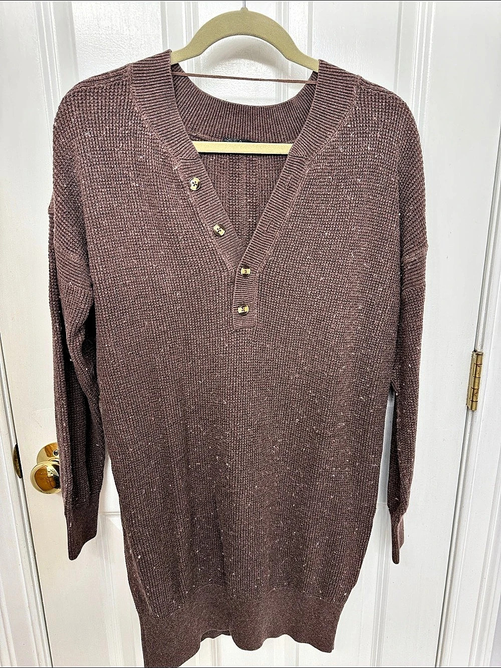 prAna Touchstone Henley V-Neck Sweater Brown Size Medium